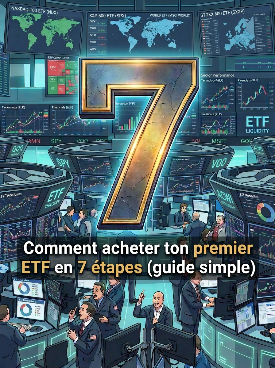 Busy stock exchange floor with multiple monitors showing stock data and traders interacting
