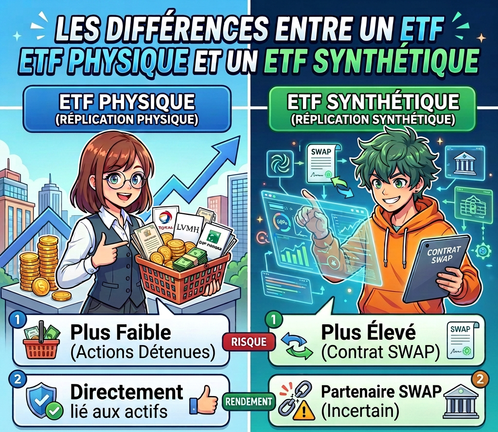 Comparison of physical ETF with real assets and synthetic ETF using swaps