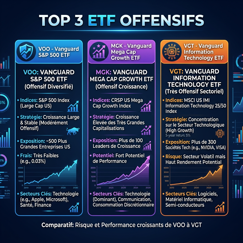 Top 3 des ETF offensifs : VOO MGK ou VGT ?