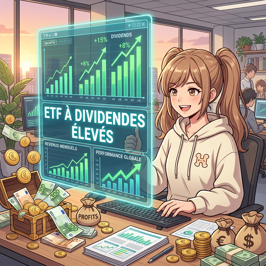 Young woman viewing high dividend ETF financial growth charts and profits