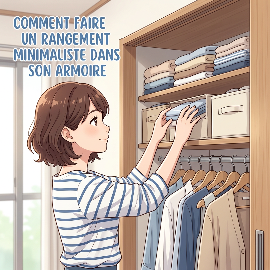 « COMMENT FAIRE UN RANGEMENT MINIMALISTE DANS SON ARMOIRE » ; femme range des vêtements dans une armoire